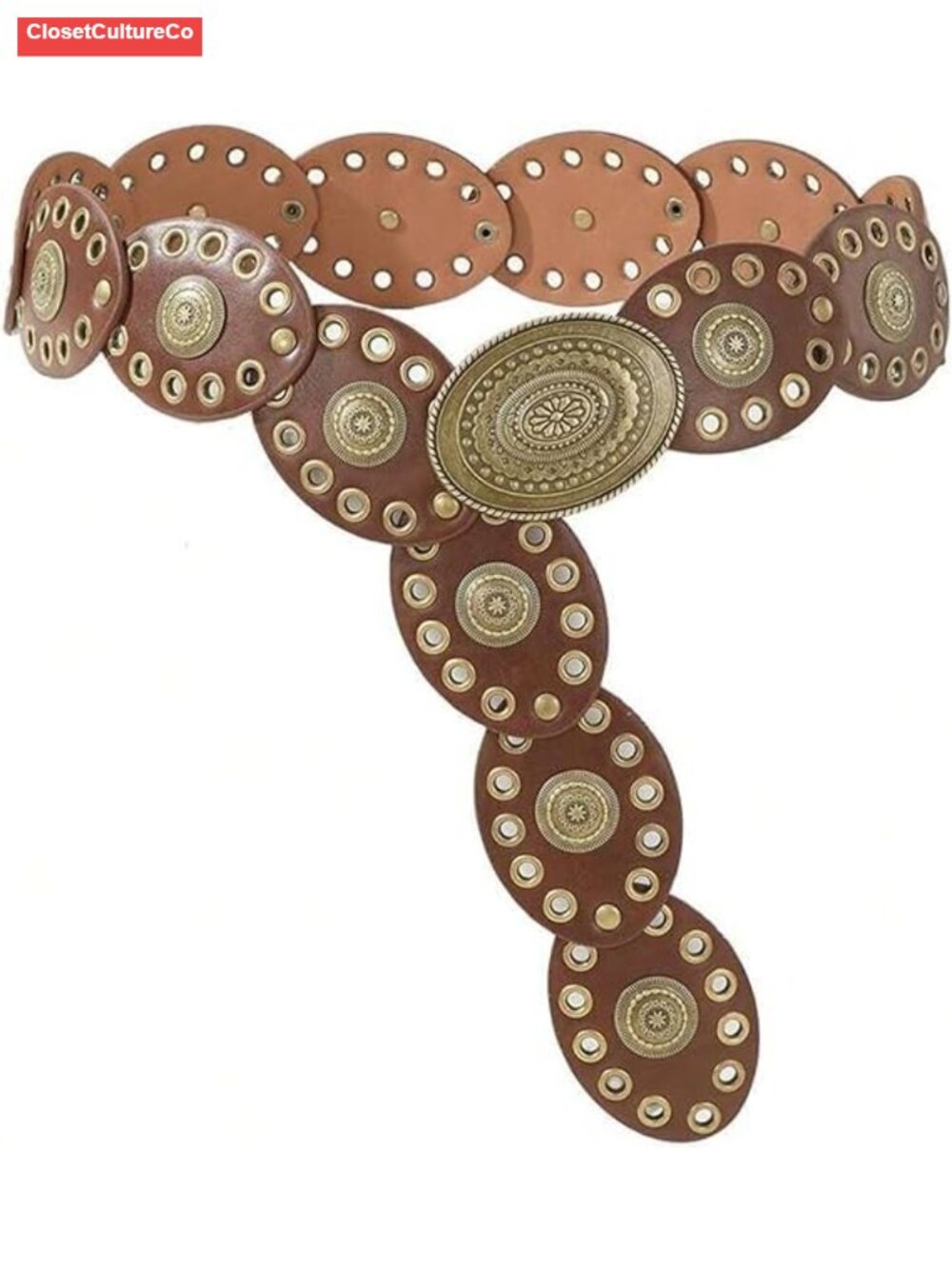 Women's Wide PU Leather Alloy Disc Concho Western Belt Adjustable